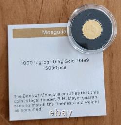 2021 Year of the Ox 1000 Togrog 0.5 Gram 9999 Gold Coin Mongolia