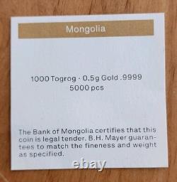 2021 Year of the Ox 1000 Togrog 0.5 Gram 9999 Gold Coin Mongolia