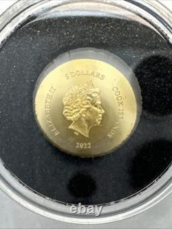 2022 0.5 Gram Gold Cook Islands Tortoise 0.9999 Fine $5 Dollars Silk Finish
