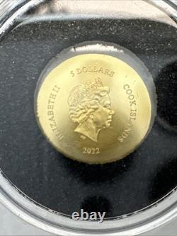 2022 0.5 Gram Gold Cook Islands Tortoise 0.9999 Fine $5 Dollars Silk Finish