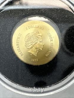 2022 0.5 Gram Gold Cook Islands Tortoise 0.9999 Fine $5 Dollars Silk Finish