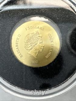 2022 0.5 Gram Gold Cook Islands Tortoise 0.9999 Fine $5 Dollars Silk Finish