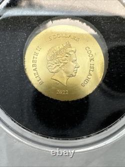 2022 0.5 Gram Gold Cook Islands Tortoise 0.9999 Fine $5 Dollars Silk Finish