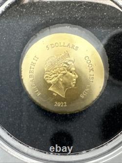 2022 0.5 Gram Gold Cook Islands Tortoise 0.9999 Fine $5 Dollars Silk Finish