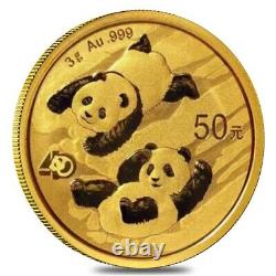 2022 3 gram Chinese Gold Panda 40th Ann Privy 50 Yuan. 999 Fine BU (Sealed)