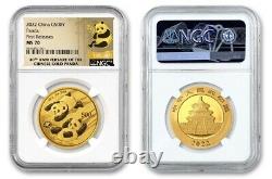 2022 China 30 g Gold Panda ¥500 Coin NGC MS70 First Release 40th Anniversary