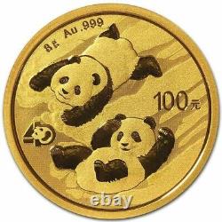 2022 Chinese Gold Panda 8 Grams Coin ¥100 Yuan Brilliant Uncirculated IN STOCK