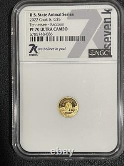 2022 Cook Is. State Animal Series 1/2 Gram. 9999 Gold $5Proof Coin PF70 UCAM