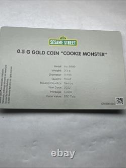 2022 Cookie Monster Samoa 0.5 Gram Gold Proof Coin 0.9999 Fine $50 Tala