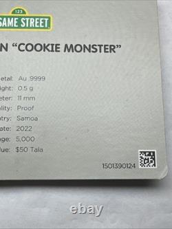 2022 Cookie Monster Samoa 0.5 Gram Gold Proof Coin 0.9999 Fine $50 Tala