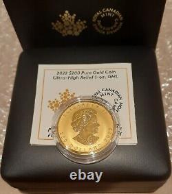 2022 Gold Maple Leaf Ultra-High Relief GML $200 33.17grams Pure Gold Proof Coin