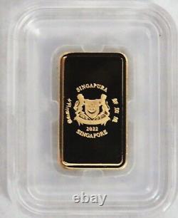 2022 Gold Singapore $5 Lunar Tiger 1 Gram 999.9 Fine Bar 3000 Mintage Box & Coa