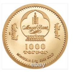 2022 Mongolia. 5g Gold Torper. Only 5000pcs Worldwide! Limited Mintage. 9999fine