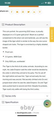 2022 Mongolia. 5g Gold Torper. Only 5000pcs Worldwide! Limited Mintage. 9999fine