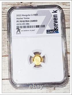 2022 Mongolia Mother Teresa PF70 U. C NGC, Gold coin, 0.5 gram