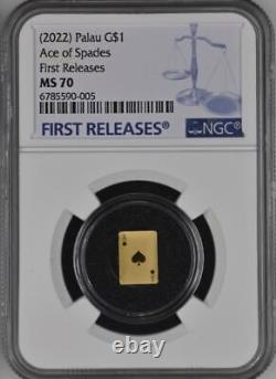 2022 Palau 1/2 gram Gold $1 Ace of Spades Card Shaped Coin NGC 70 FR pop 15