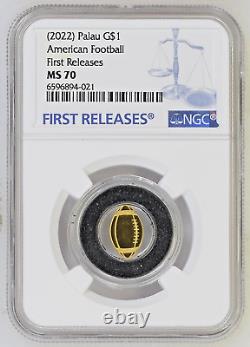 2022 Palau $1 American Football Half Gram. 9999 Fine Gold NGC MS70 First Release