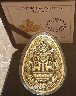 2022 Pysanka Egg Shaped 58.5grams Pure Gold Proof $250 Coin Canada