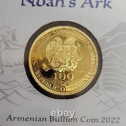 2022 Republic Of Armenia 100 Dram 1 Gram Gold Coin Noah's Ark (#06171)