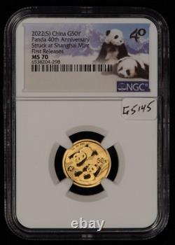 2022(S) 50 Yuan 3 gram Gold Panda Coin Shanghai 40th Anniv NGC MS 70 G5145