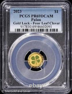 2023 $1 Palau 1 Gram Gold Proof Four Leaf Clover PCGS PR 69 DCAM