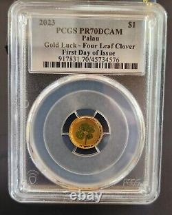 2023 $1 Palau 1g Gold Proof Four Leaf Clover PCGS PR 70 DCAM Only 2023 Minted