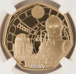 2023 50 Pence Great Britain 15.5 Gram 22K Gold Star Wars R2-D2 C-3PO NGC PF70 FR