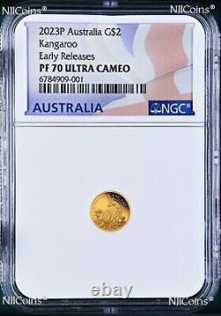 2023 Australia Mini Roo Kangaroo PROOF 9999 GOLD 0.5g $2 NGC PF70 Coin ER FlagLb