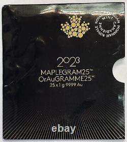 2023 GOLD CANADA 25x 1 GRAM GOLD MAPLE LEAFS MAPLEGRAM 25 COINS IN ASSAY SLEEVE