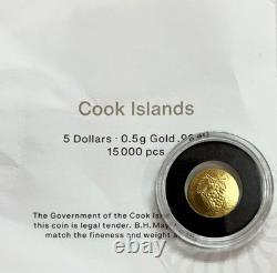 2023 Gold Cook Islands 0.5 Gram. 9999 Fine $5 Grapes Greek Coin In Mint Capsule