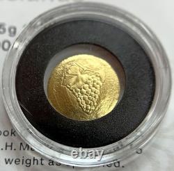 2023 Gold Cook Islands 0.5 Gram. 9999 Fine $5 Grapes Greek Coin In Mint Capsule