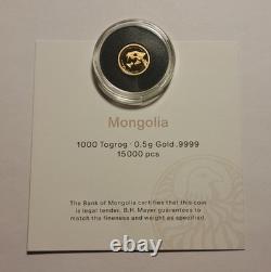 2023 Mongolia Evolution Nimravidae. 5 Gram. 9999 Gold Proof Coin 1/2g Coa