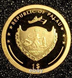 2023 Proof 1-gram Palau Gold Four Leaf Clover $1 Coin (With Rare Real Four Leaf)