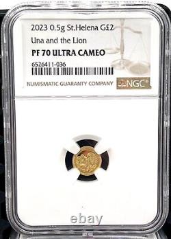 2023 St. Helena Una & the Lion Proof 0.5g. 999 Gold Coin NGC PF 70 UCAM