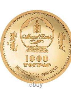 2024 1/2 Gram Proof Mongolia Gold Year of the Dragon. 9999 Coin