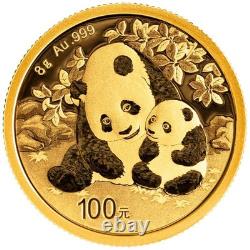 2024 100 Yuan Gold Chinese Panda. 999 8g Brilliant Uncirculated
