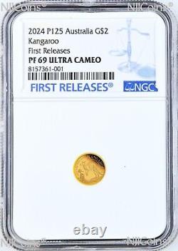 2024 Australia Mini Roo Kangaroo PROOF 9999 GOLD 0.5g $2 NGC PF69 Coin FR BlueLb