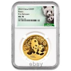 2024 China 30-gm Gold Panda NGC MS70 First Releases Panda Label