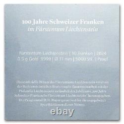 2024 Liechtenstein 1/2 gram Proof Gold 100 Years Swiss Franc