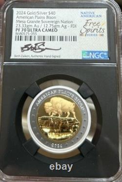 2024 Mesa Grande $40 Gold & Silver Coin NGC PF70 Plains Bison 23.33 grams gold