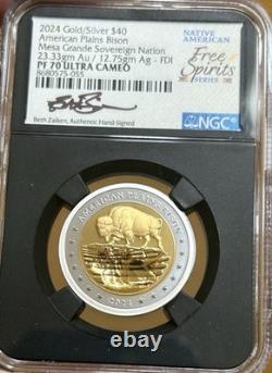 2024 Mesa Grande $40 Gold & Silver Coin NGC PF70 Plains Bison 23.33 grams gold