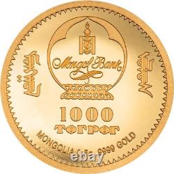 2024 Mongolian 1000 Torpor, Year of the DRAGON 0.5gram 9999 Gold Coin withcap&COA