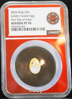 2025 $1 1 Gram. 999 Rare Reverse Proof Gold Niue Golden Goose Egg NGC PF 70 FDOI