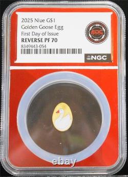 2025 $1 1 Gram. 999 Rare Reverse Proof Gold Niue Golden Goose Egg NGC PF 70 FDOI