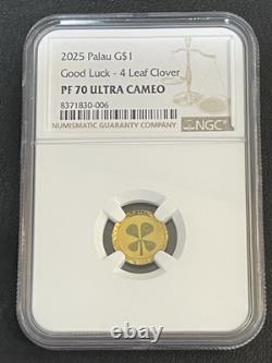 2025 1 Gram. 9999 Palau Gold 4 Four Leaf Clover Coin Gold LuckReal Clover NGC 70