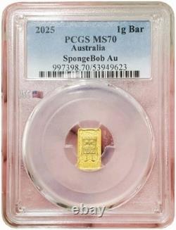 2025 1 Gram GOLD SPONGEBOB SQUAREPANTS PCGS MS70 Gold Shield Label Bar