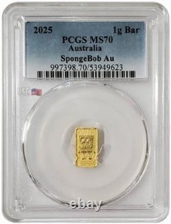 2025 1 Gram GOLD SPONGEBOB SQUAREPANTS PCGS MS70 Gold Shield Label Bar