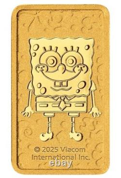 2025 1 Gram GOLD SPONGEBOB SQUAREPANTS PCGS MS70 Gold Shield Label Bar