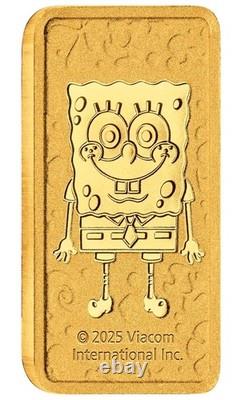 2025 1 Gram GOLD SPONGEBOB SQUAREPANTS PCGS MS70 Gold Shield Label Bar