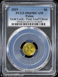 2025 $1 Palau Proof Gold 1 GRAM Four Leaf Clover PCGS PR 69 DCAM